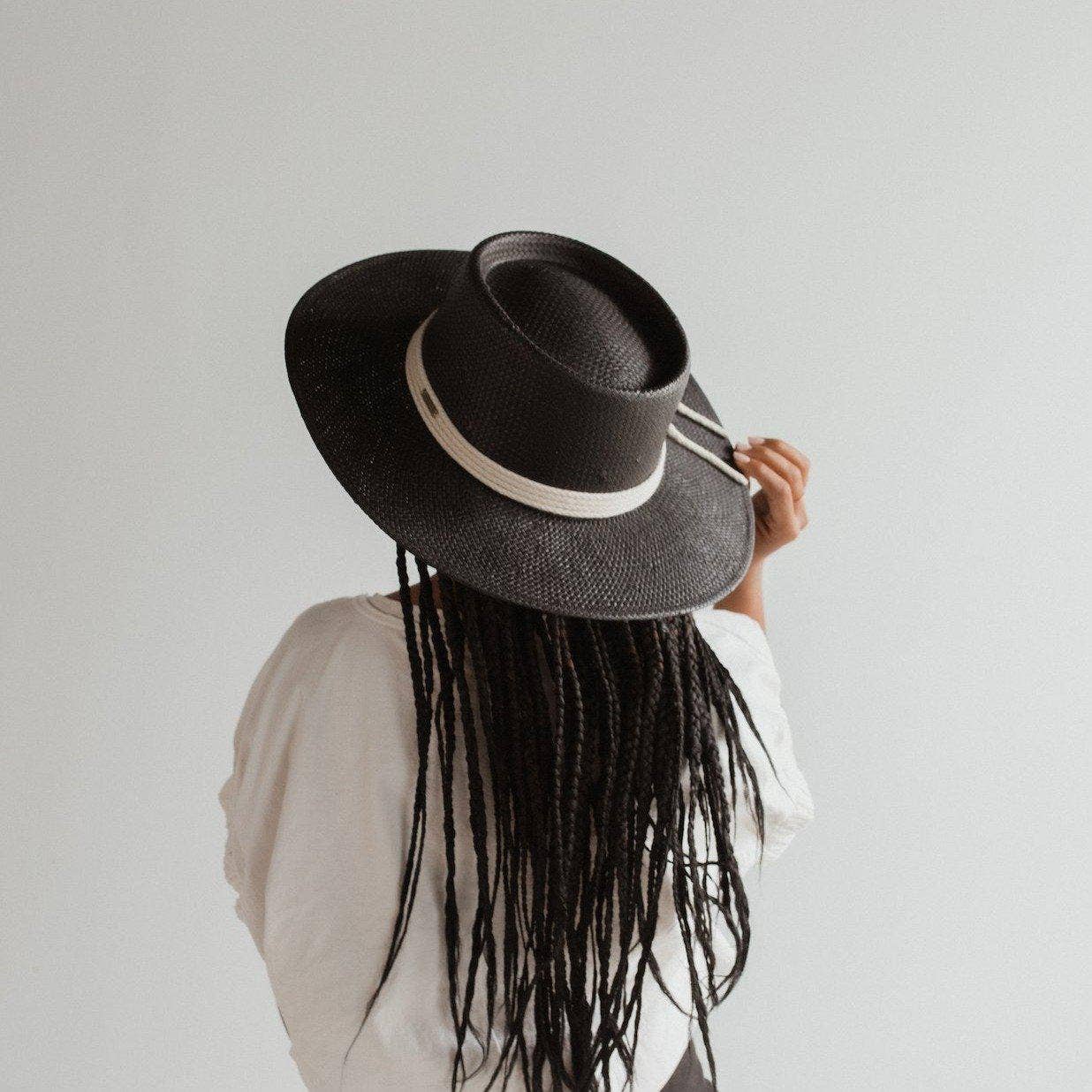Bre Straw Pork Pie Hat Black