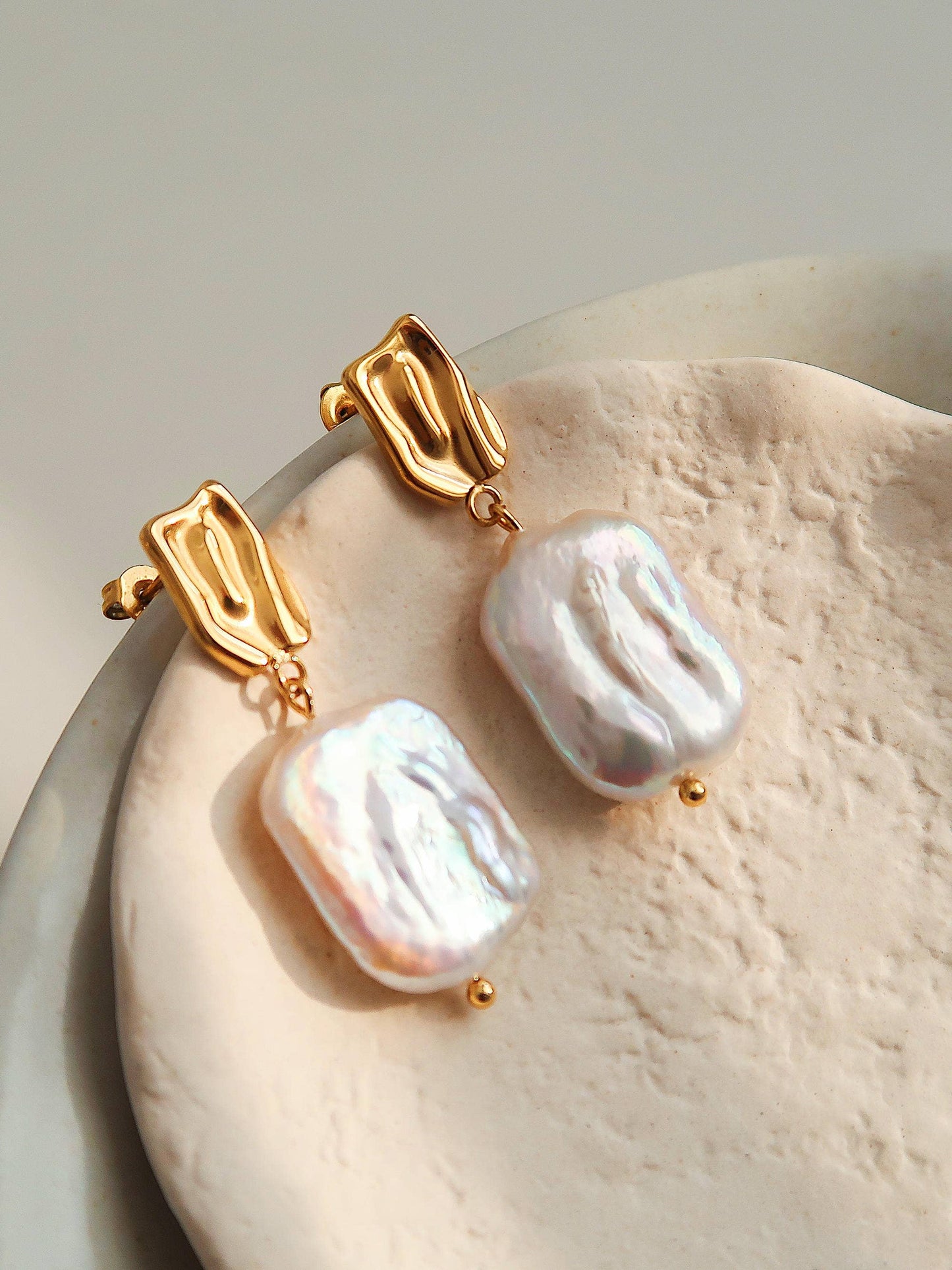 Charis Non-Tarnish Baroque Pearl Gold Earring: Yellow Gold
