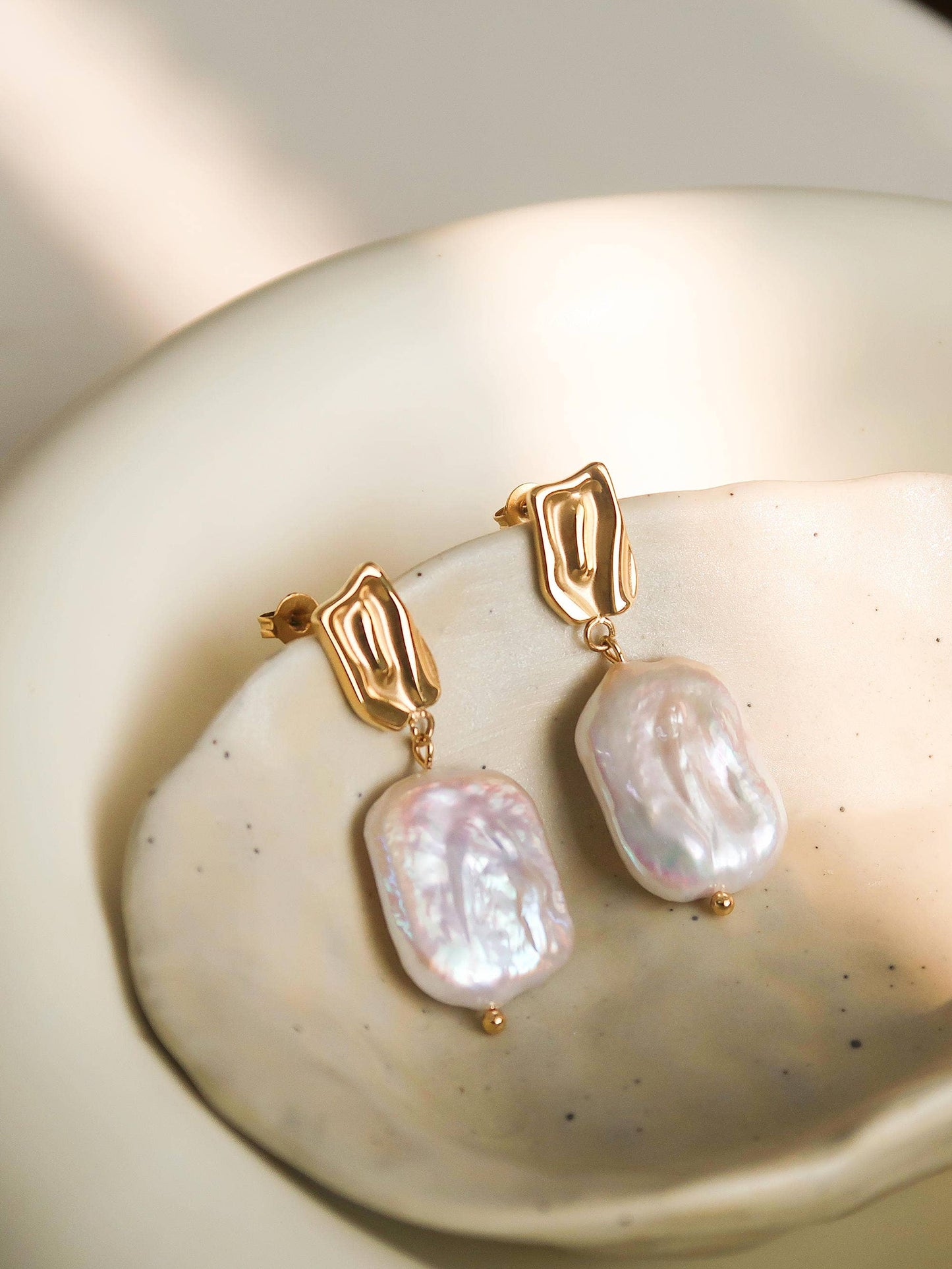 Charis Non-Tarnish Baroque Pearl Gold Earring: Yellow Gold