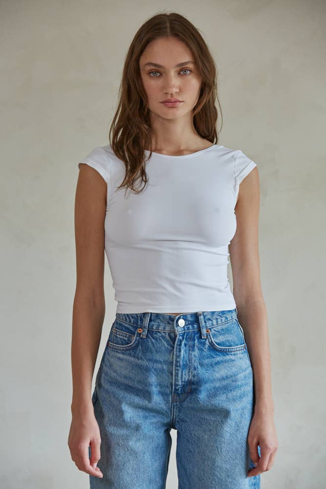 Seamless Open Back Top: White
