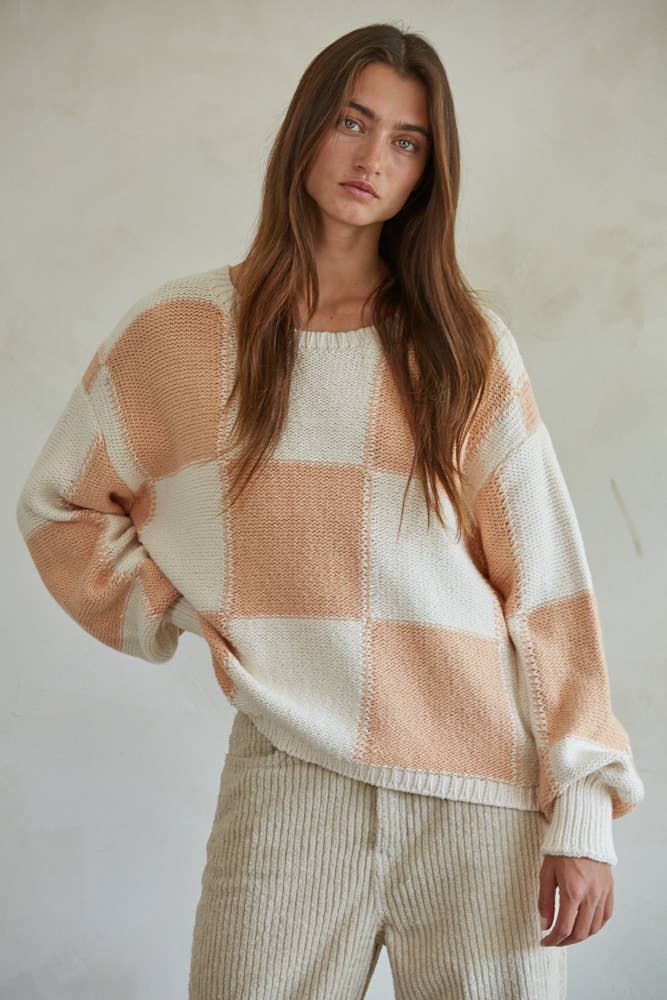 Gingham Cream Coral Pullover