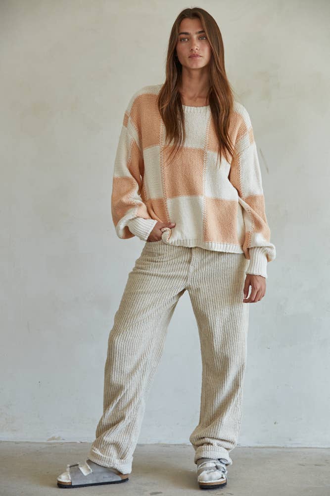 Gingham Cream Coral Pullover