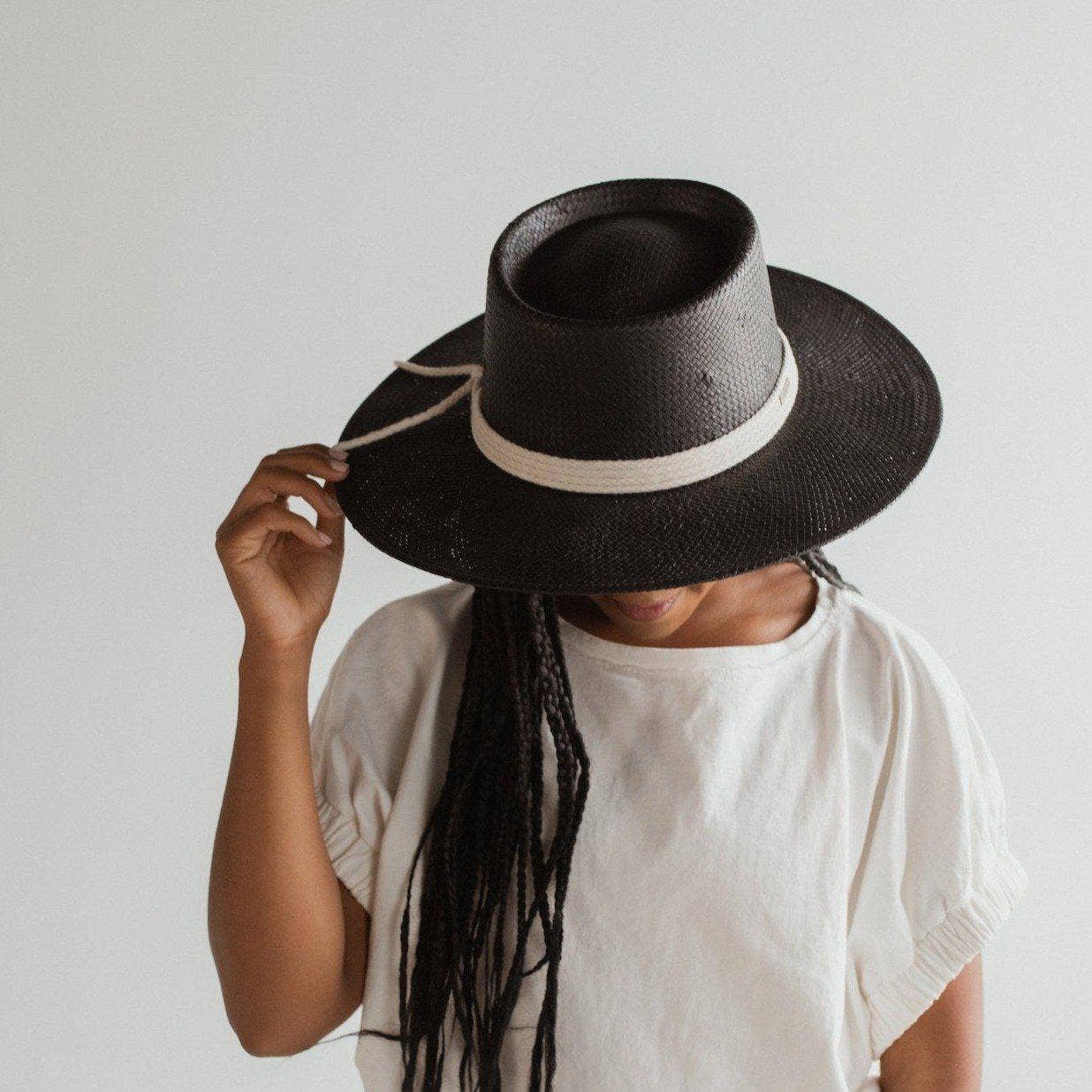 Bre Straw Pork Pie Hat Black