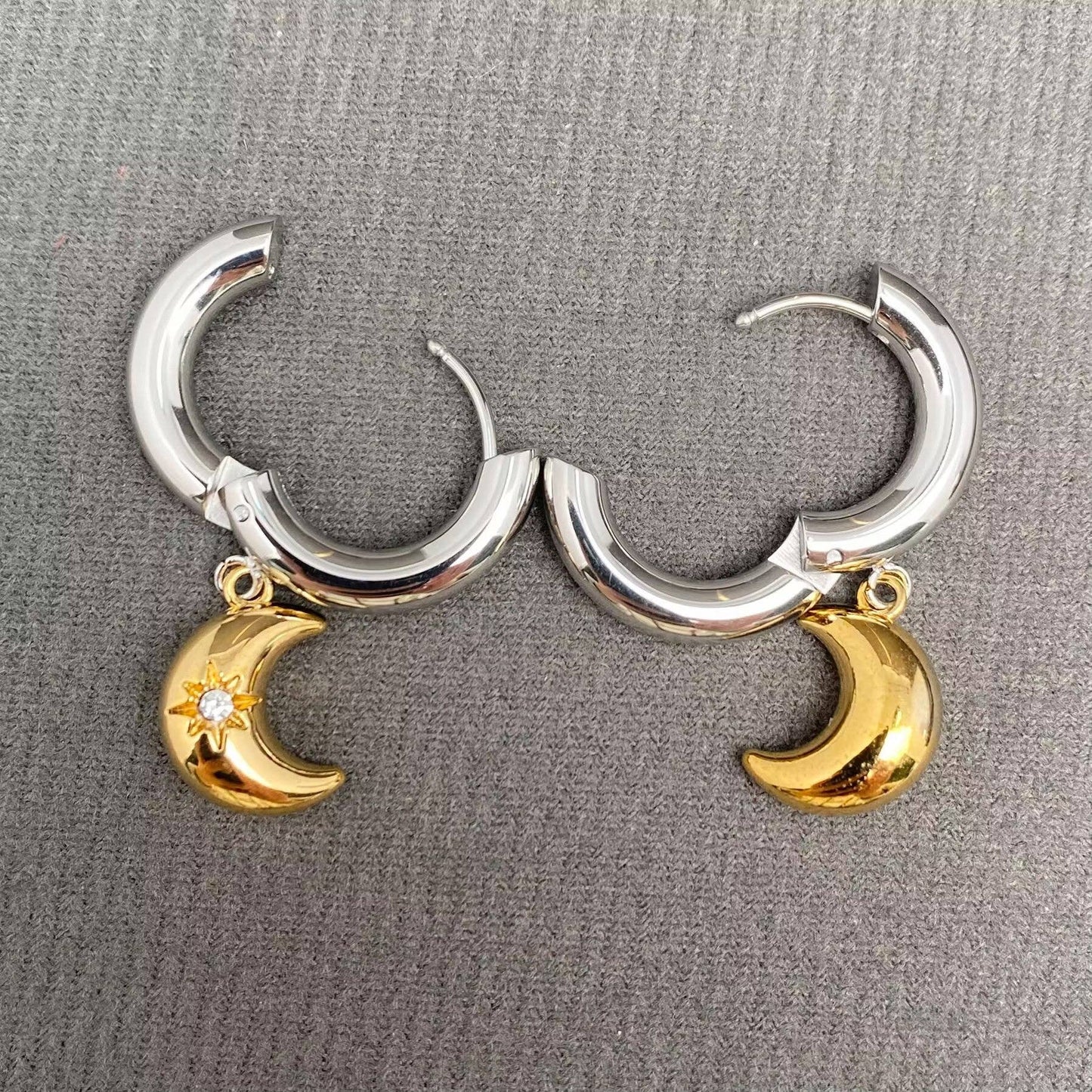 Inlaid Moon Two Tone Earrings