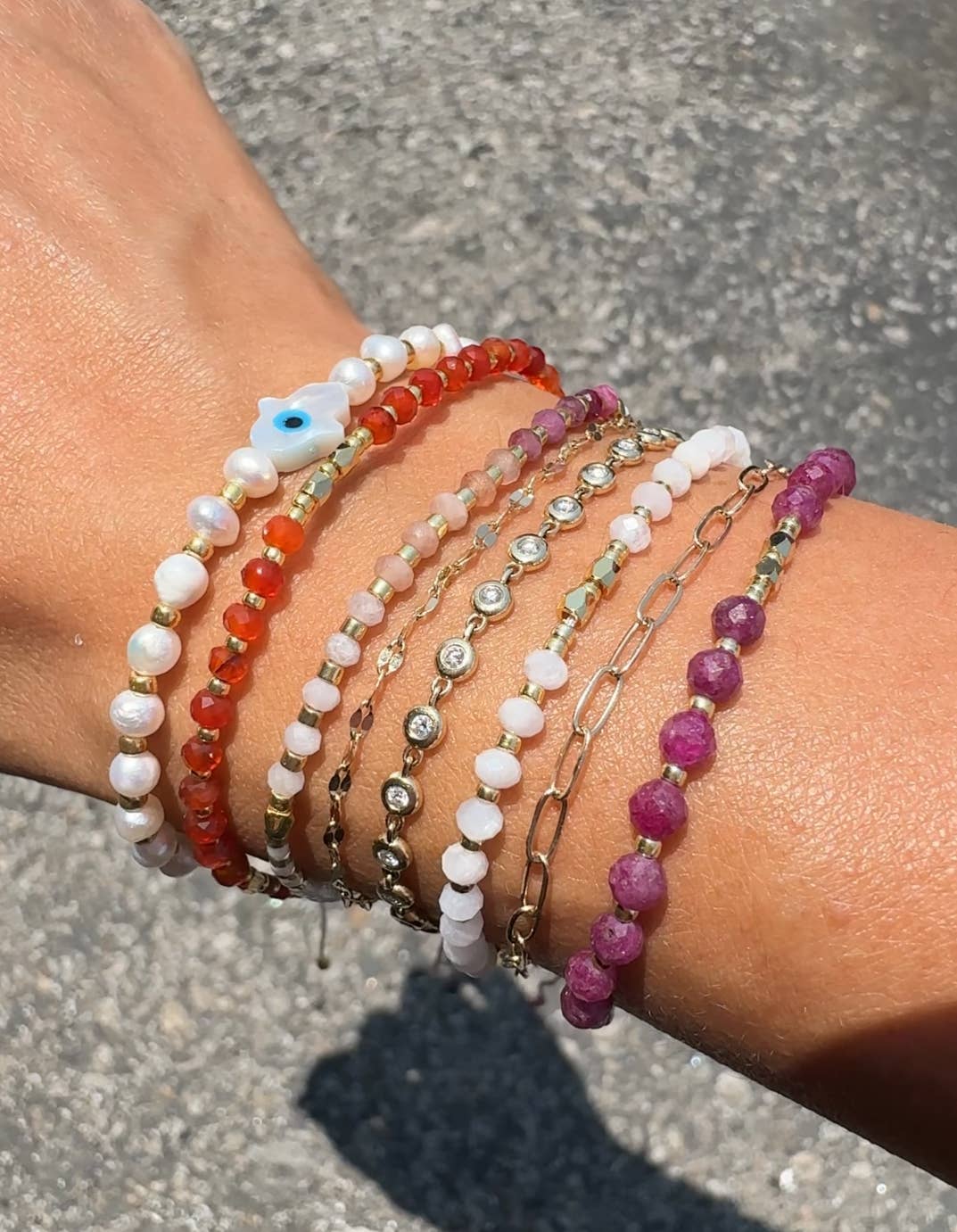 Hamsa Gemstone Bracelet, Freshwater Pearl