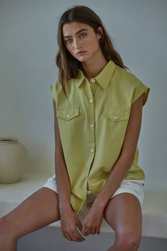 Button Down Sleeveless: Lime