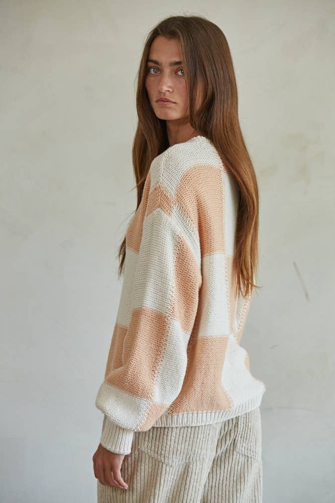 Gingham Cream Coral Pullover