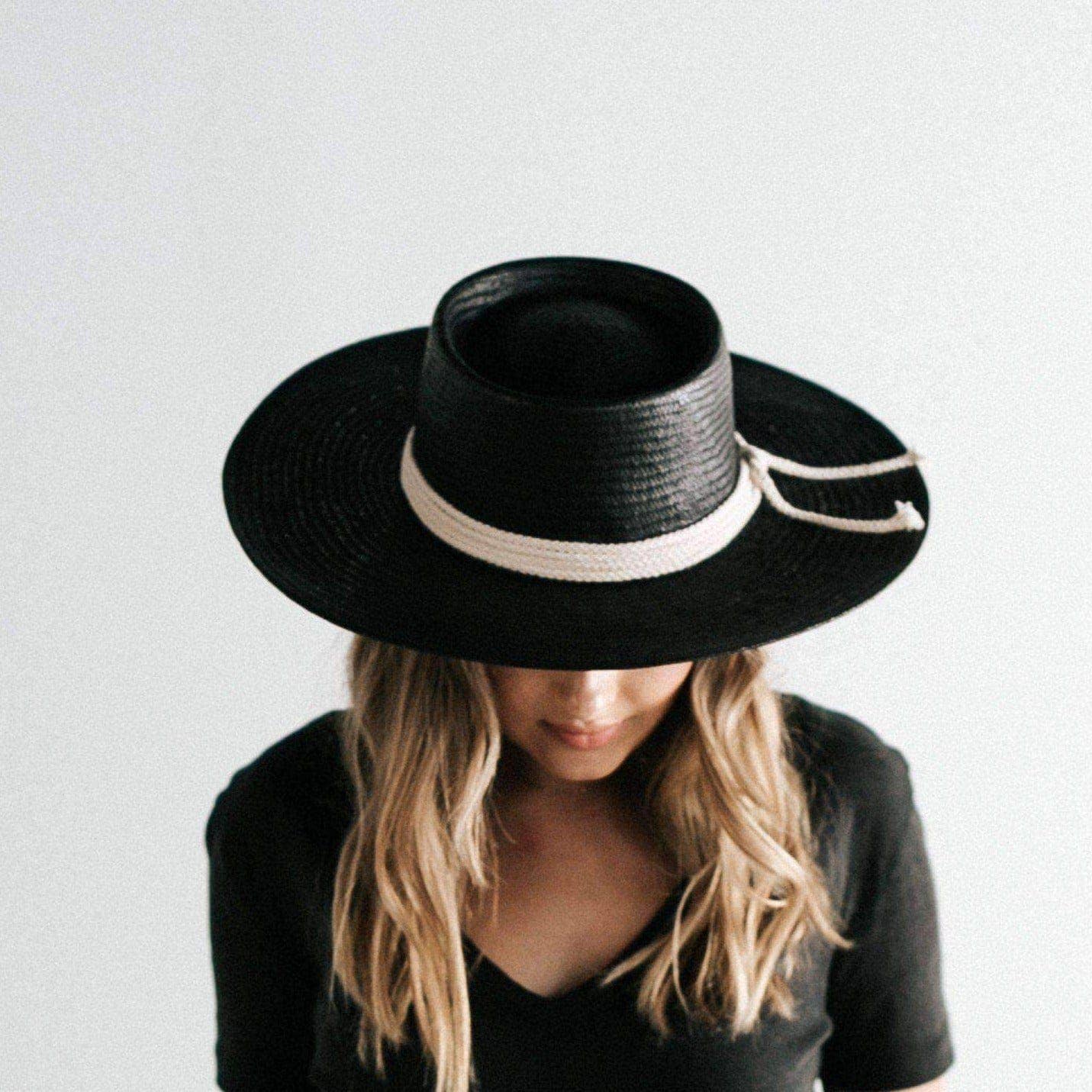 Bre Straw Pork Pie Hat Black