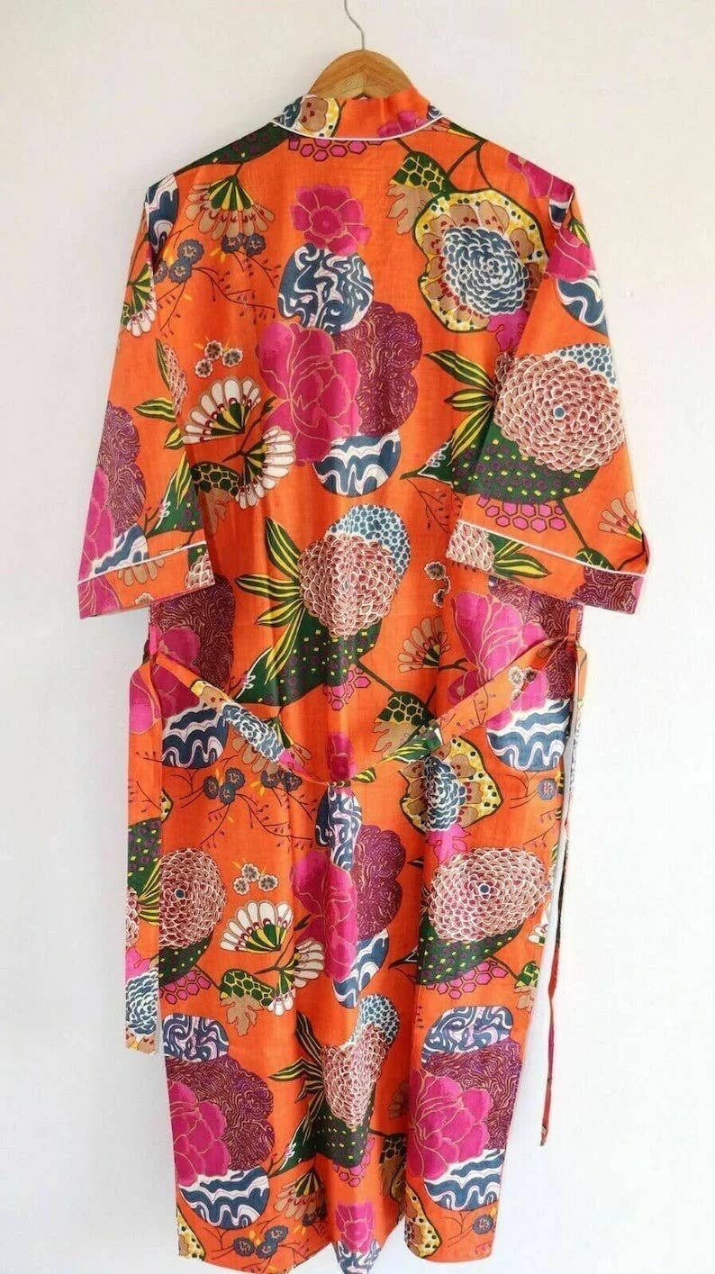 Orange Floral Kimono Robe