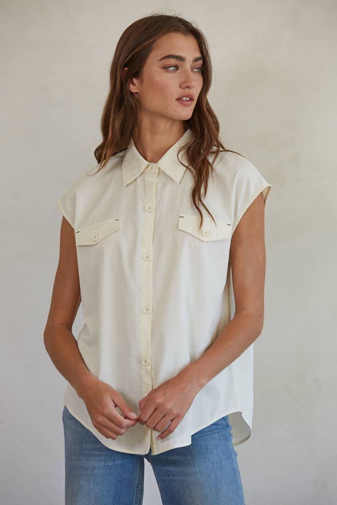 Button Down Sleeveless: Cream