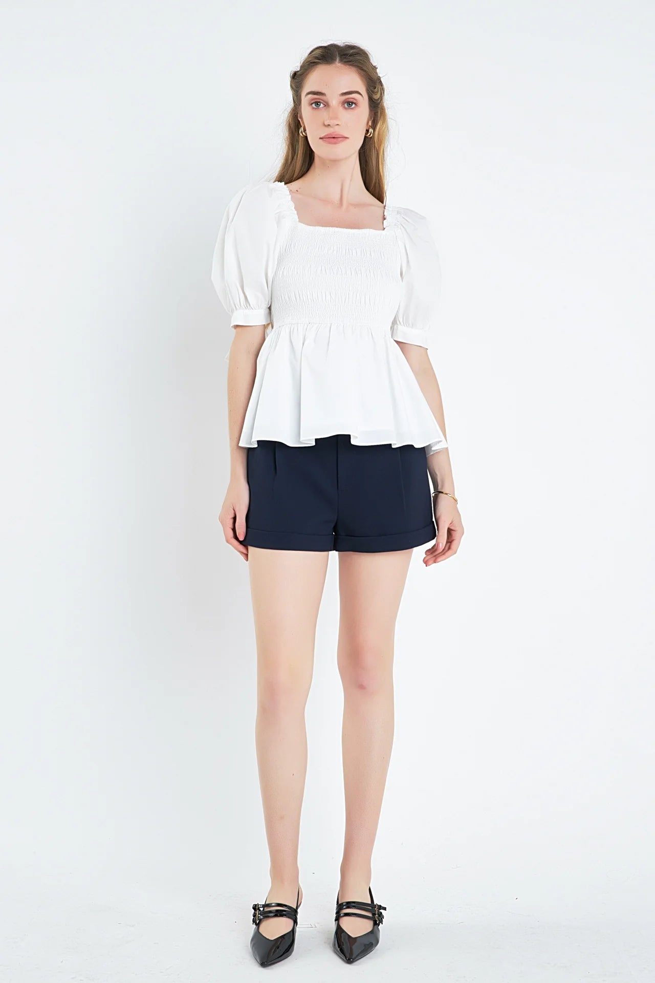 Bow Puff Sleeve Peplum