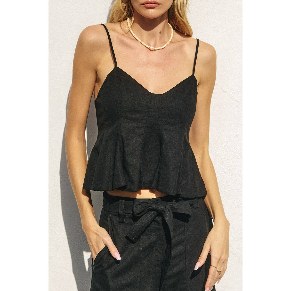 Linen Sleeveless Flared Top