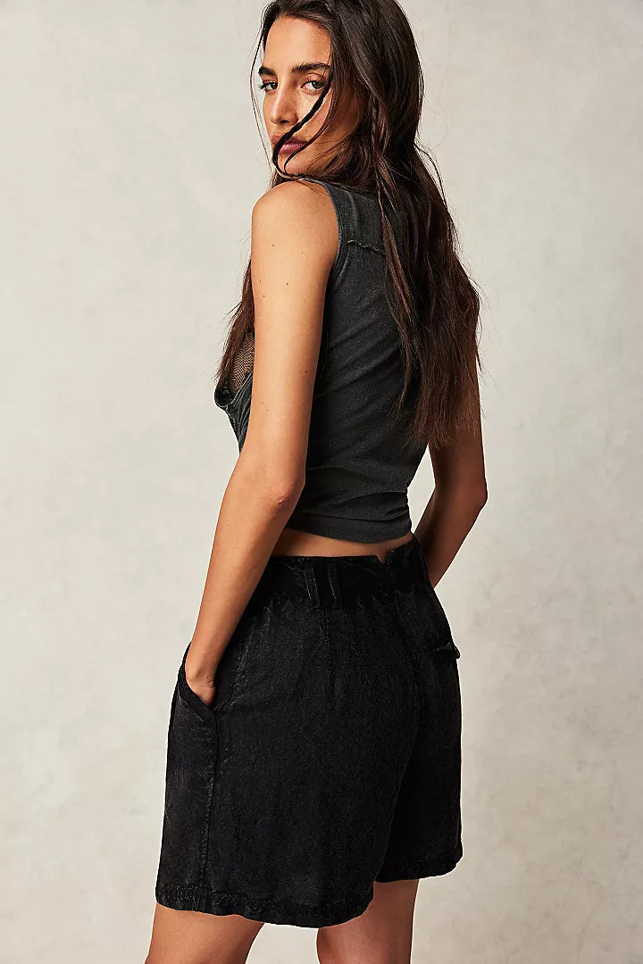 Linen Trouser Short-Black