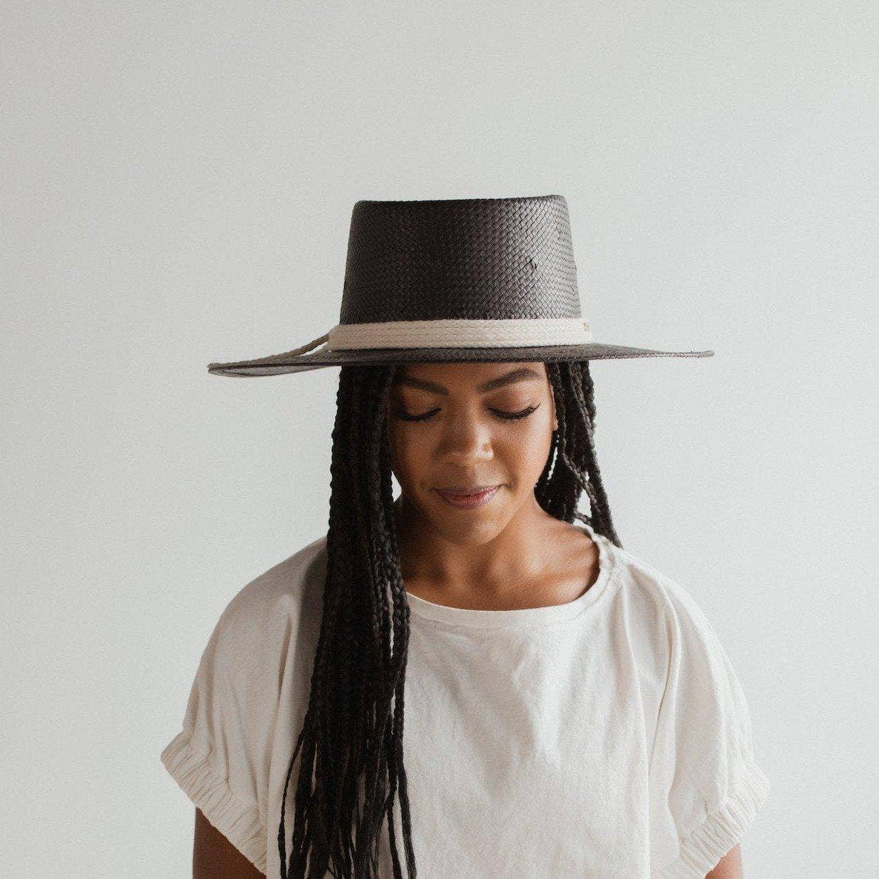 Bre Straw Pork Pie Hat Black