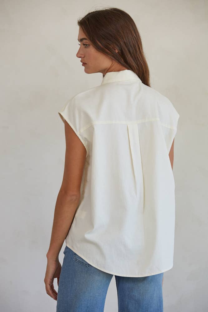 Button Down Sleeveless: Cream