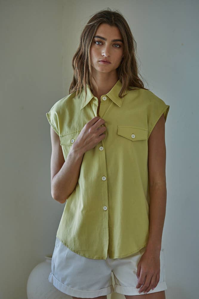 Button Down Sleeveless: Lime