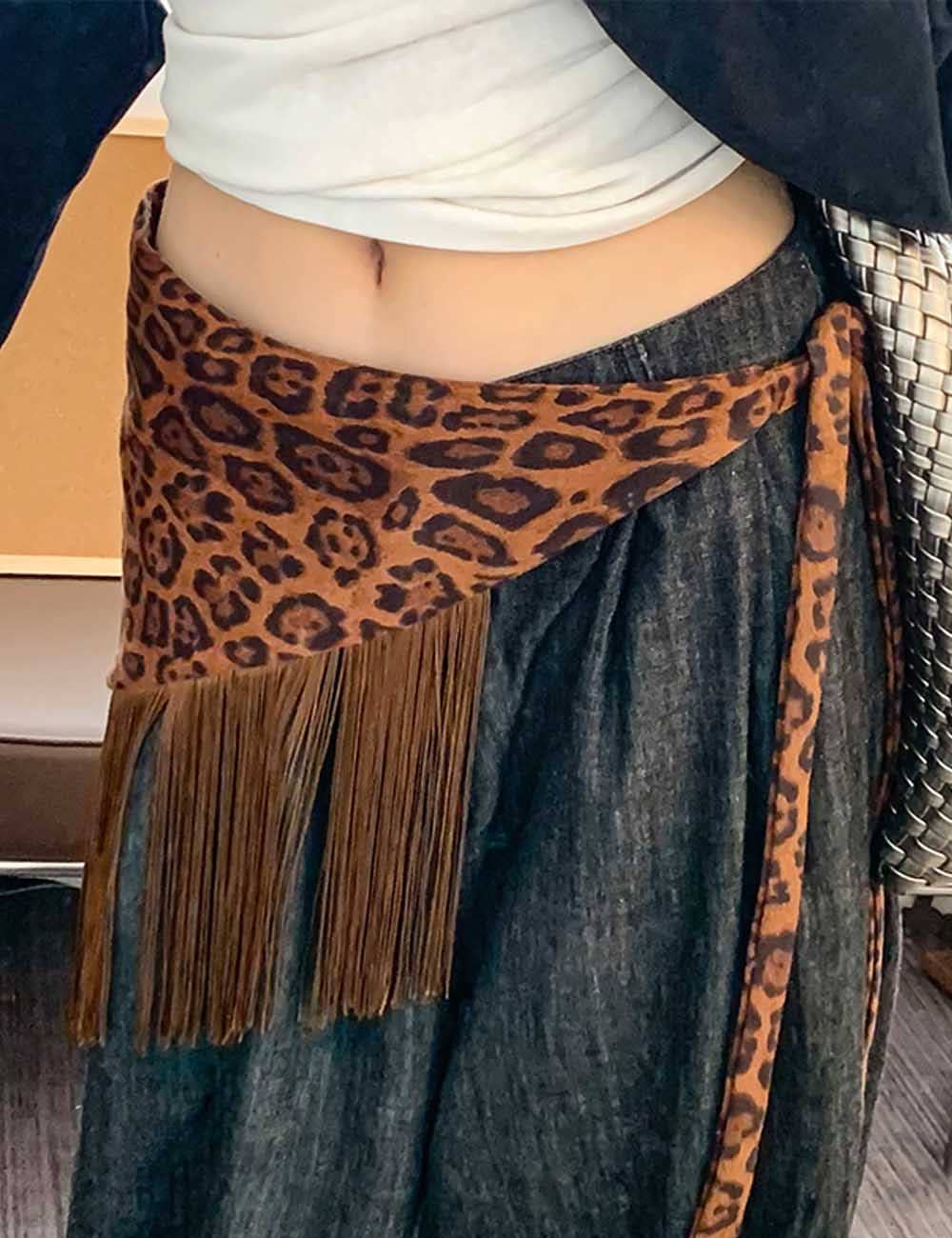 Leopard Tassel Belt Scarf
