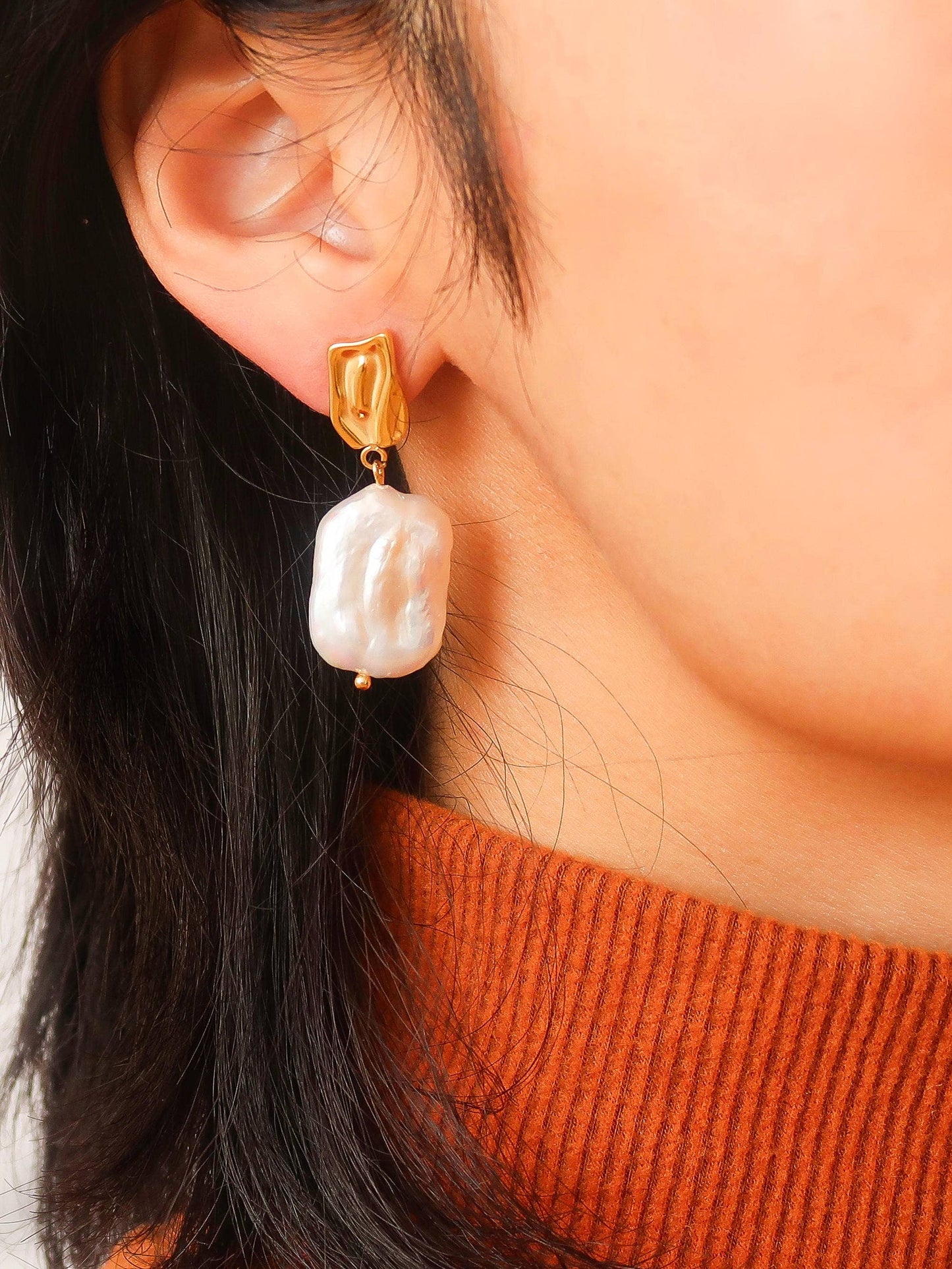 Charis Non-Tarnish Baroque Pearl Gold Earring: Yellow Gold
