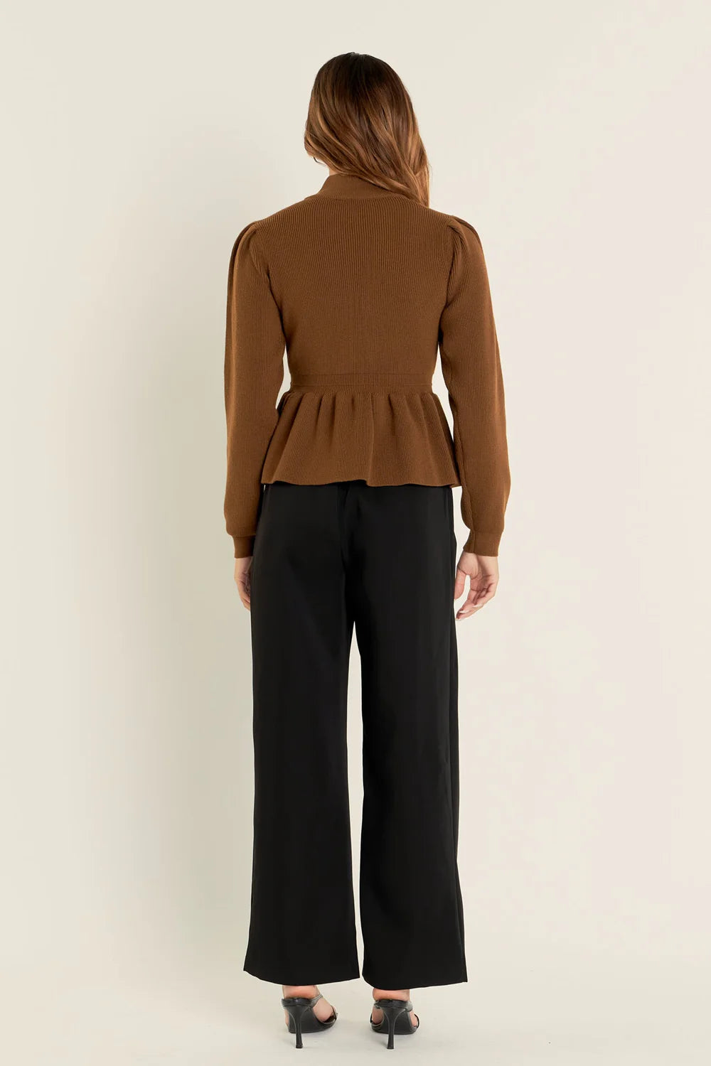 Brown Peplum Knit Top