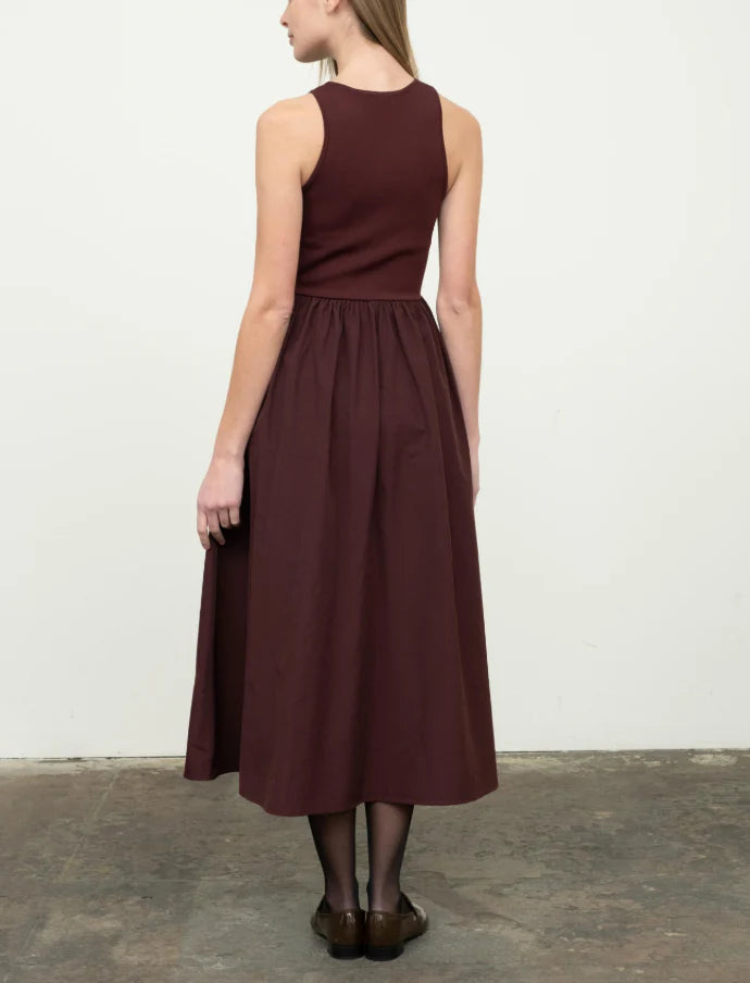 Mixed Media Midi Oxblood Dress