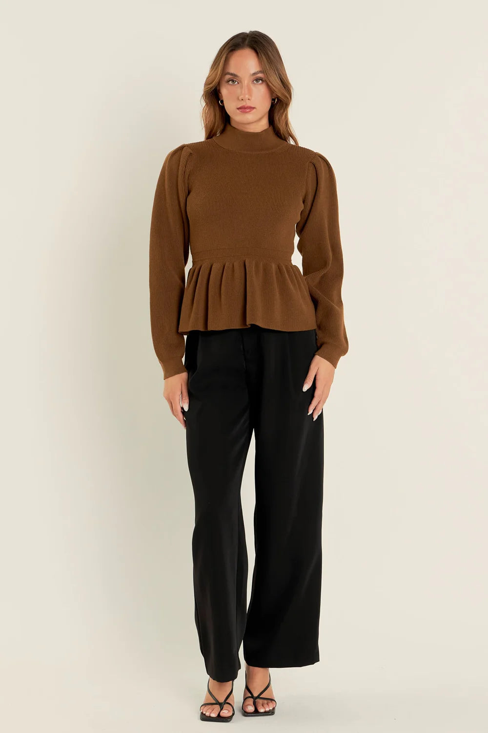 Brown Peplum Knit Top