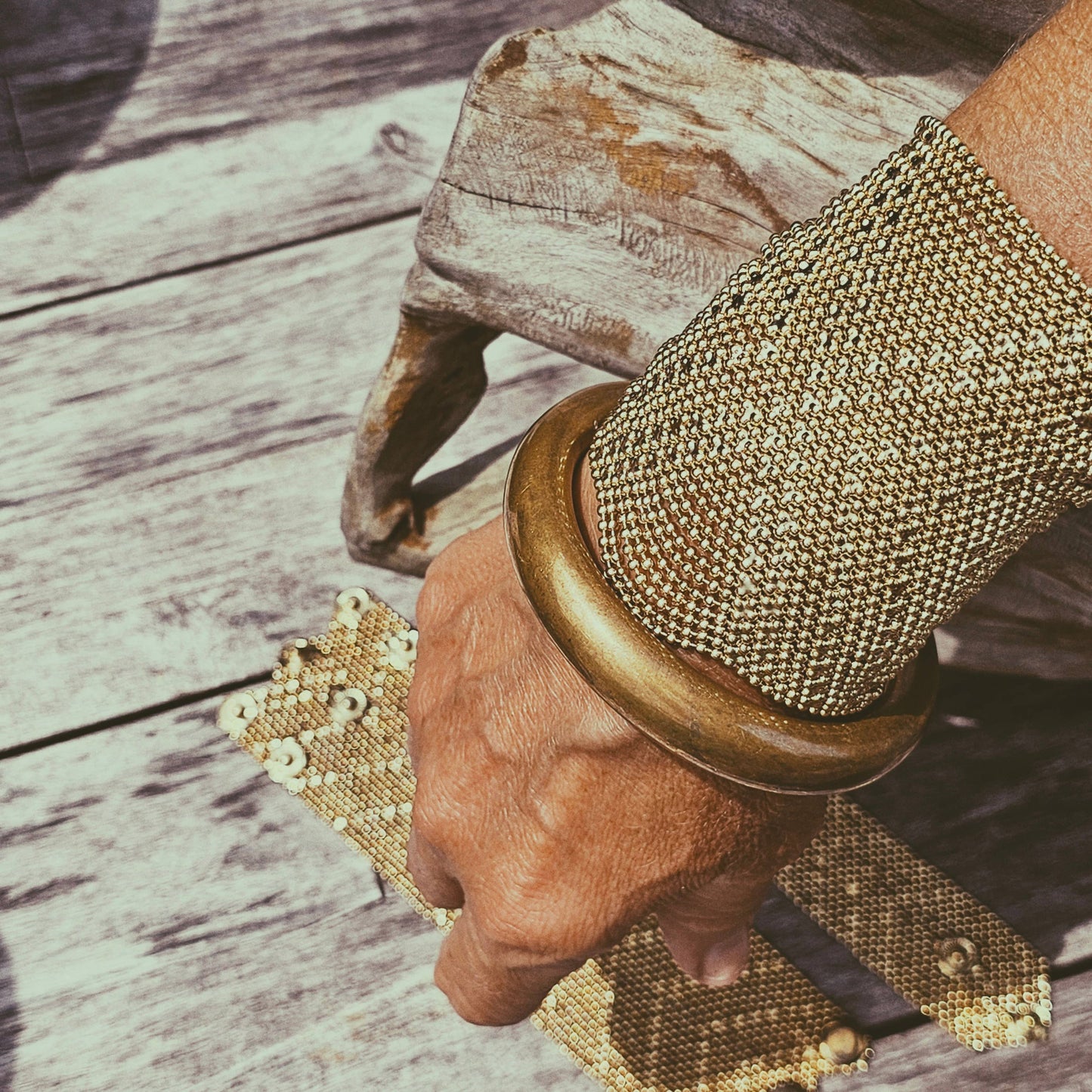 Brass Mesh Woven Beaded Bracelet