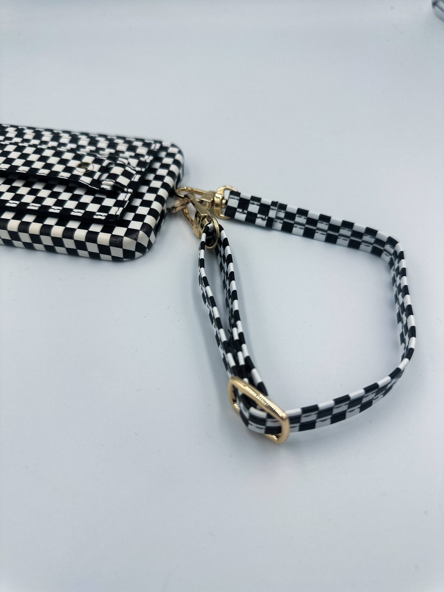 Single Black Checkered Phone Strap: Wristlet (14.5 inches)