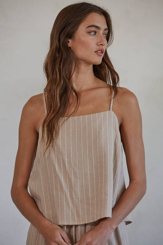 Linen Taupe Striped Top
