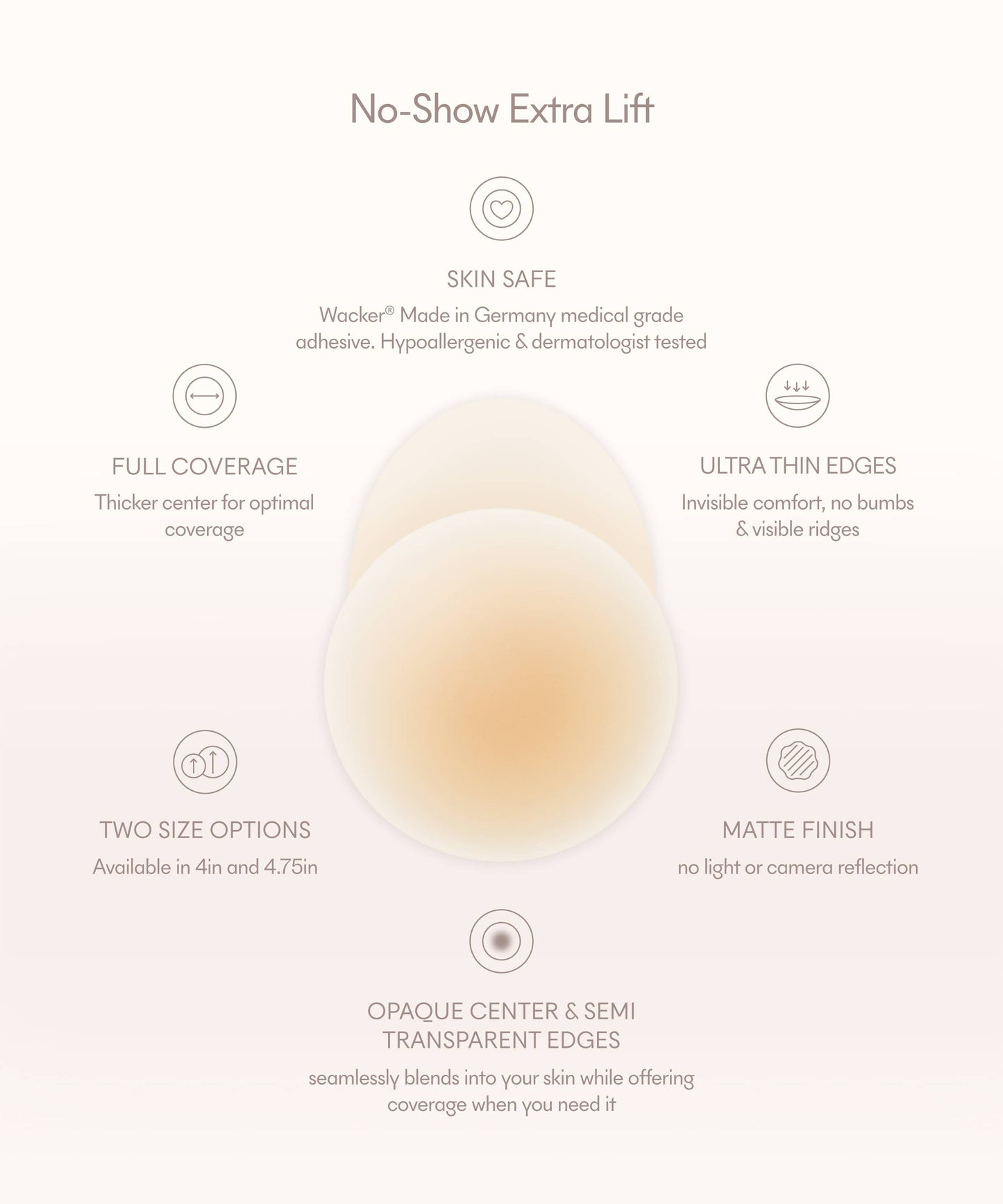 No-Show Extra Lift | Reusable Adhesive Lifting Nipple Covers: No 5 Soft Tan