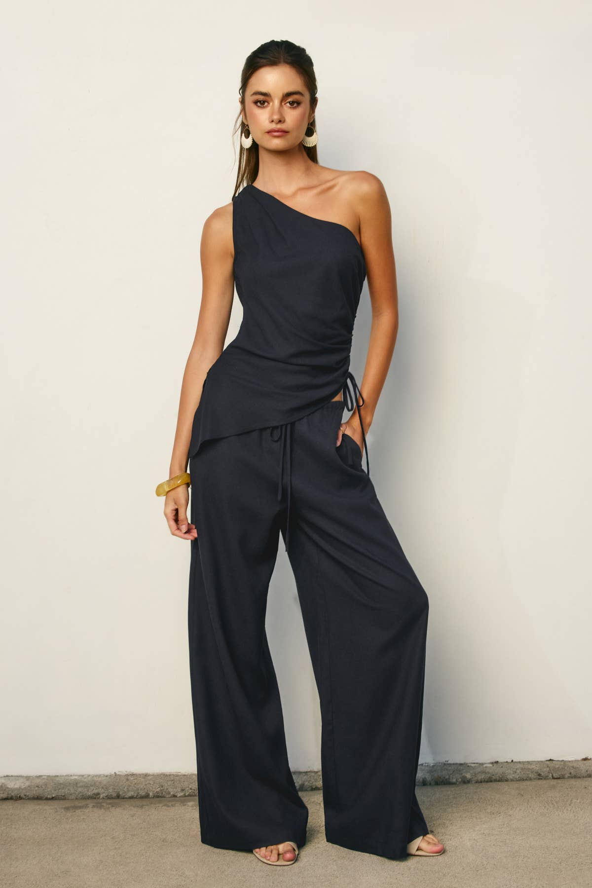 Linen Wide Leg Pull On Pants