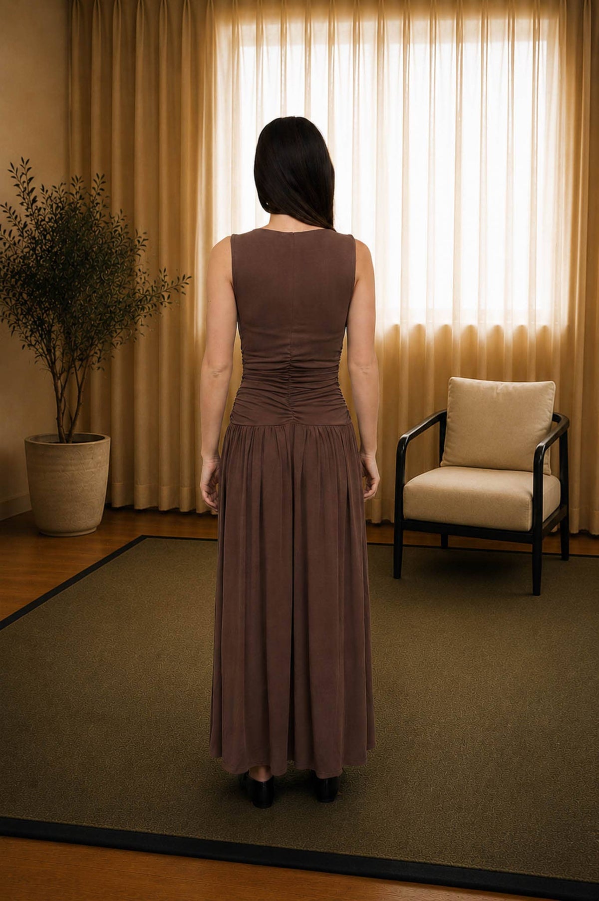 Brown Bodice Sleeveless Maxi