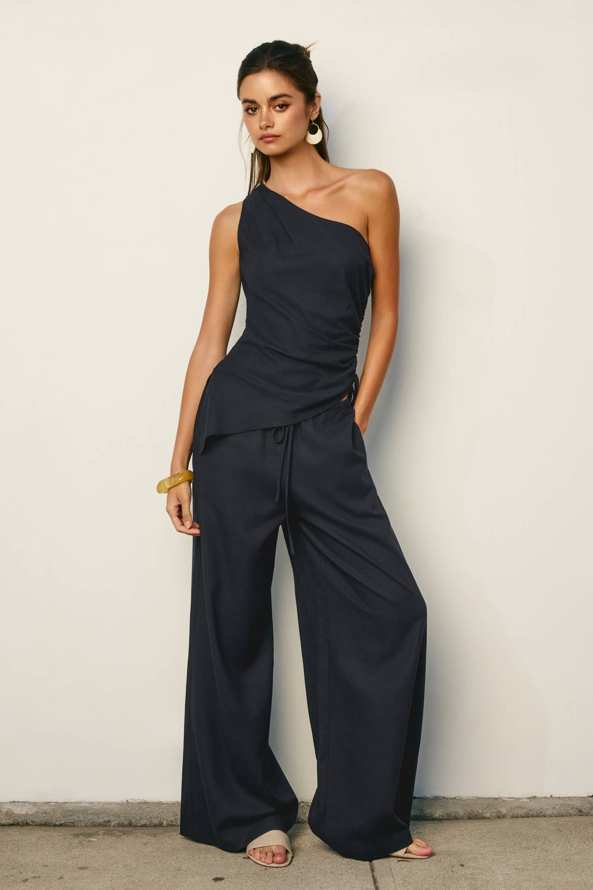 Linen Wide Leg Pull On Pants