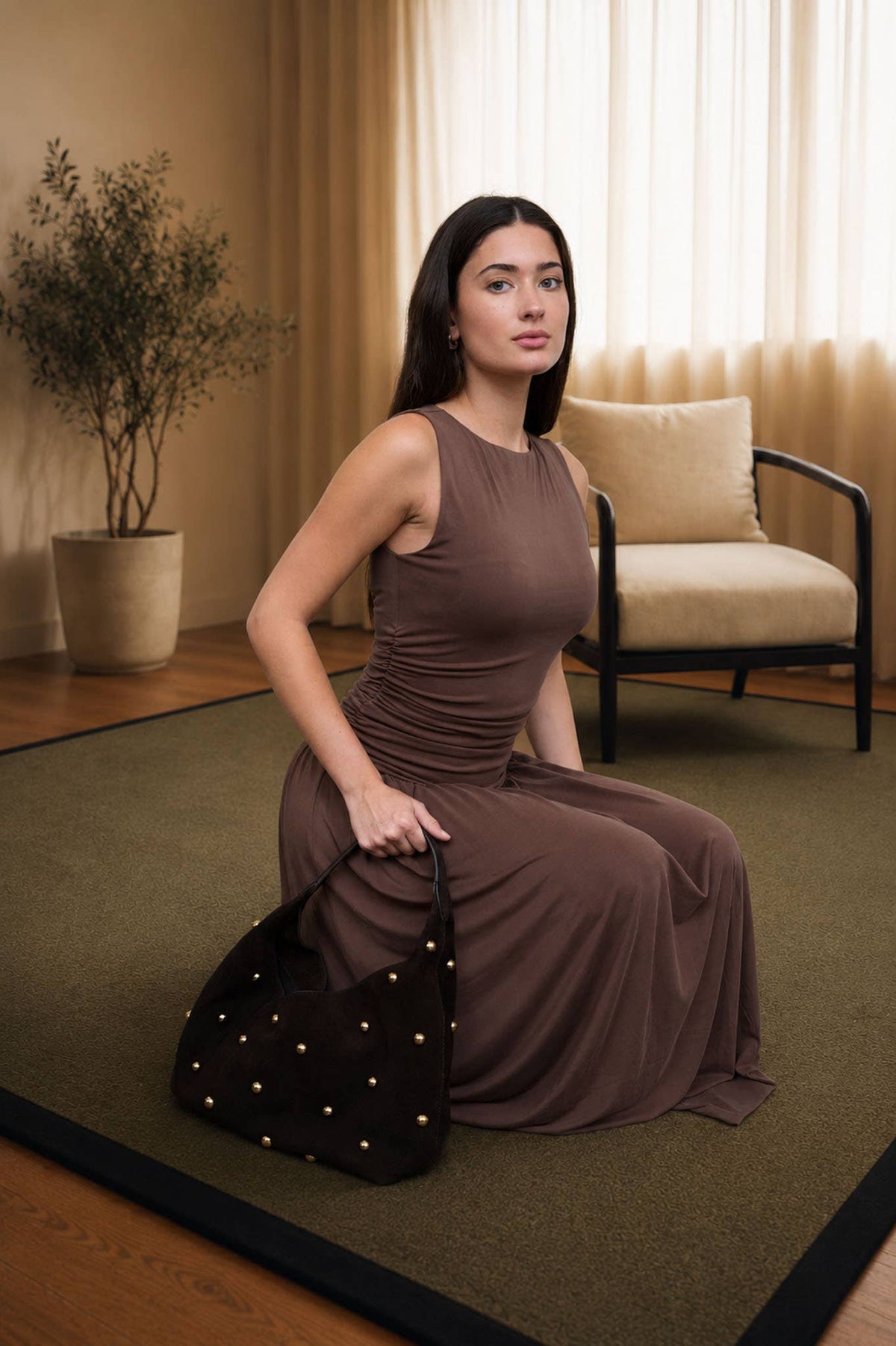 Brown Bodice Sleeveless Maxi