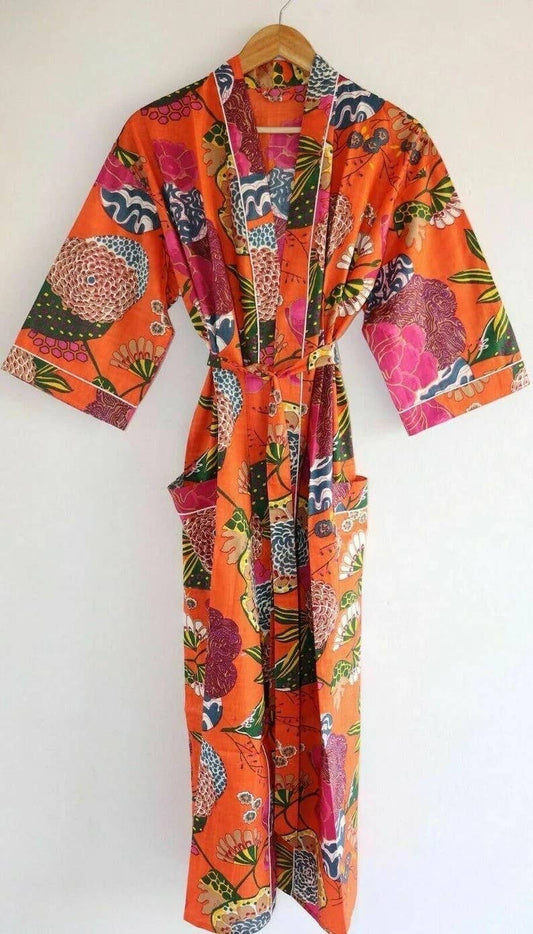 Orange Floral Kimono Robe
