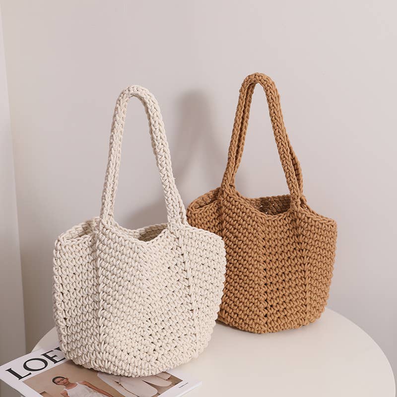 Crochet Beach Bag: Beige