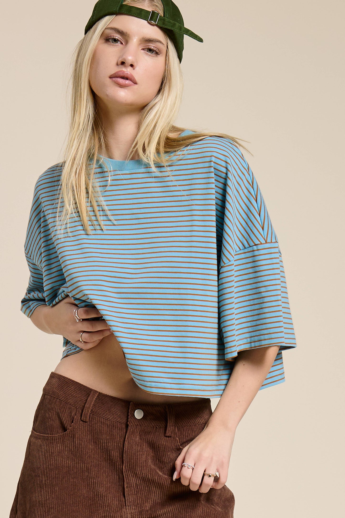 Blue Striped Wide Sleeve Top