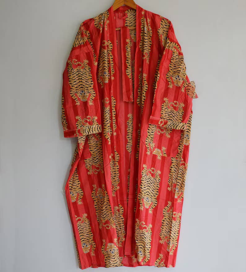 Red Leopard Boho Kimono Robe