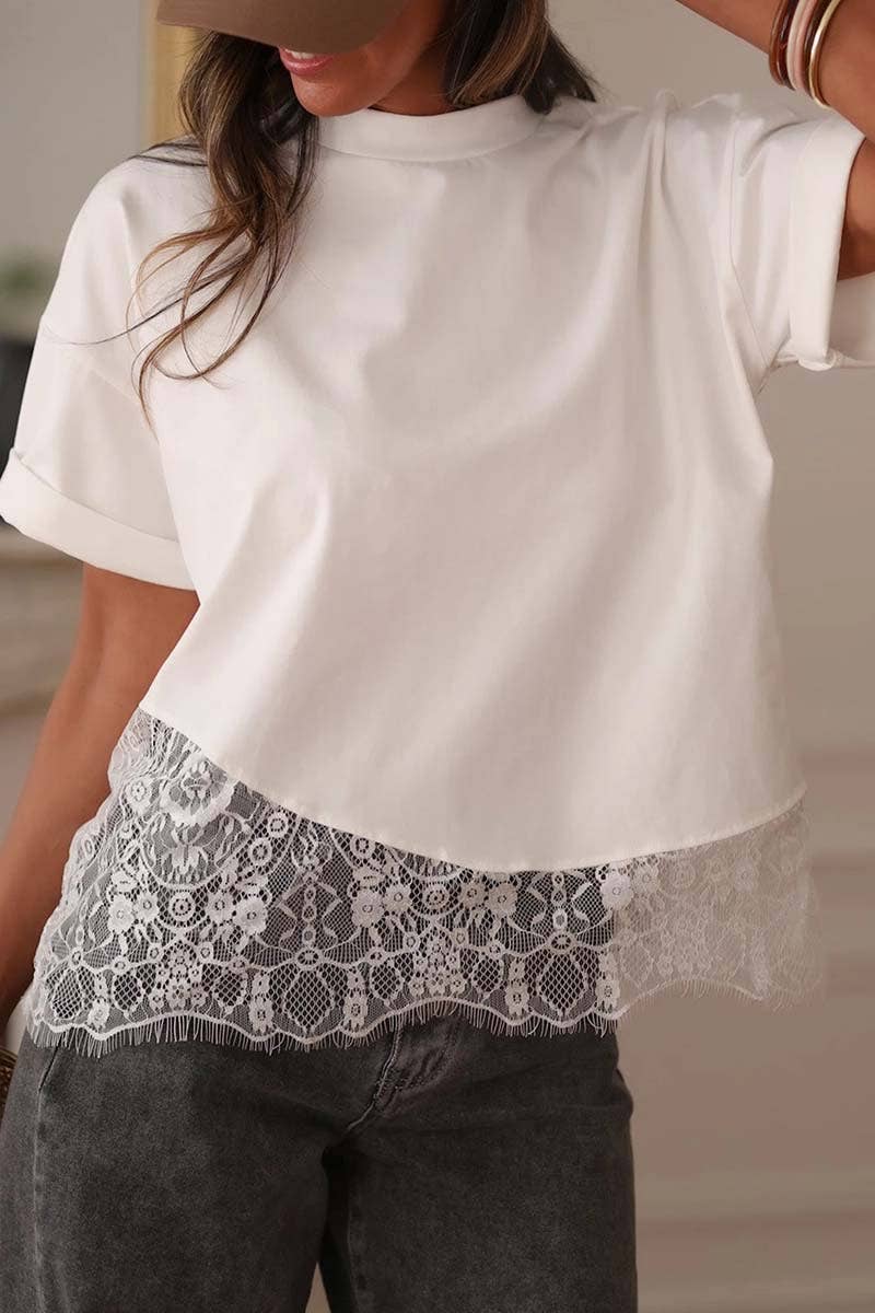 Lace Hem Patchwork Tee