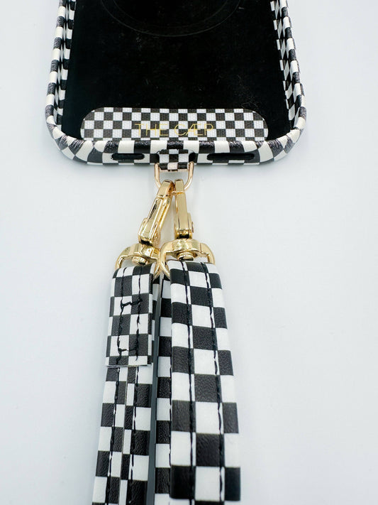 Single Black Checkered Phone Strap: Wristlet (14.5 inches)
