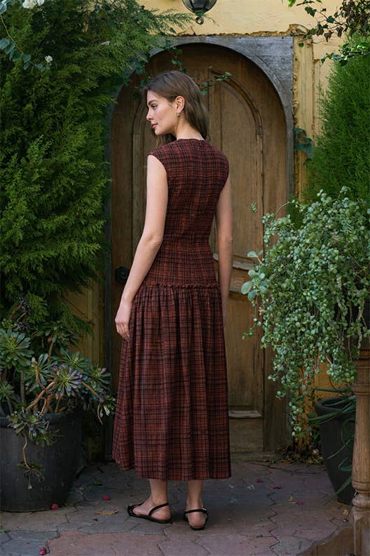 Sleeveless Plaid Midi Dress