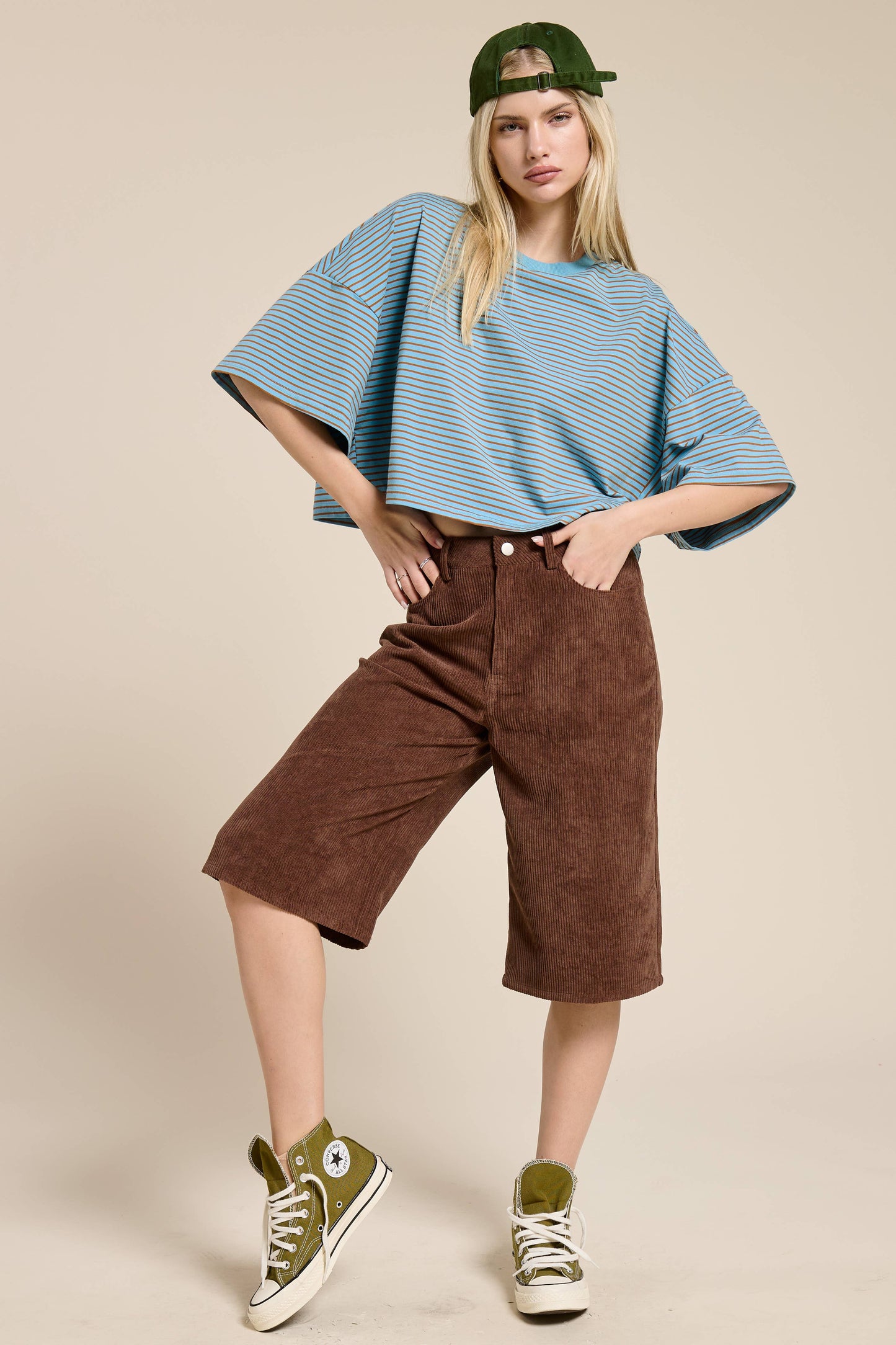 Blue Striped Wide Sleeve Top