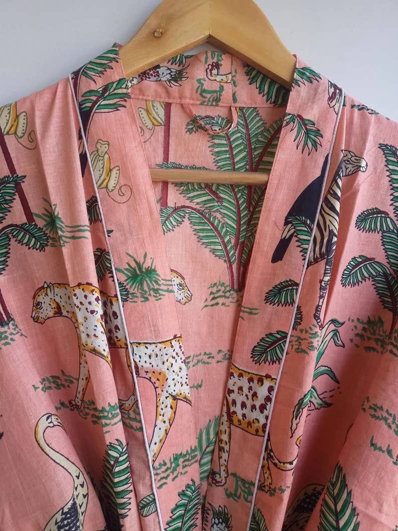 Floral Leaf Print Kimono Robe