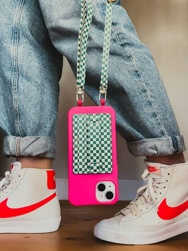Single Green Checkered Phone Strap: Wristlet (14.5 inches)