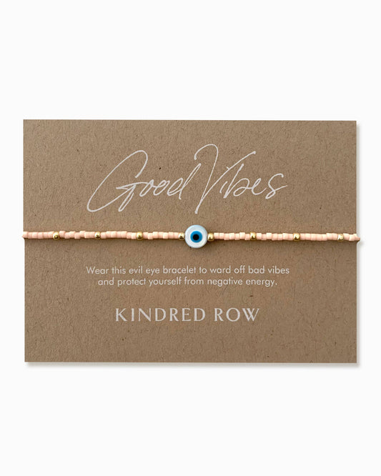 Evil Eye Beaded Bracelet, Peachy Pink