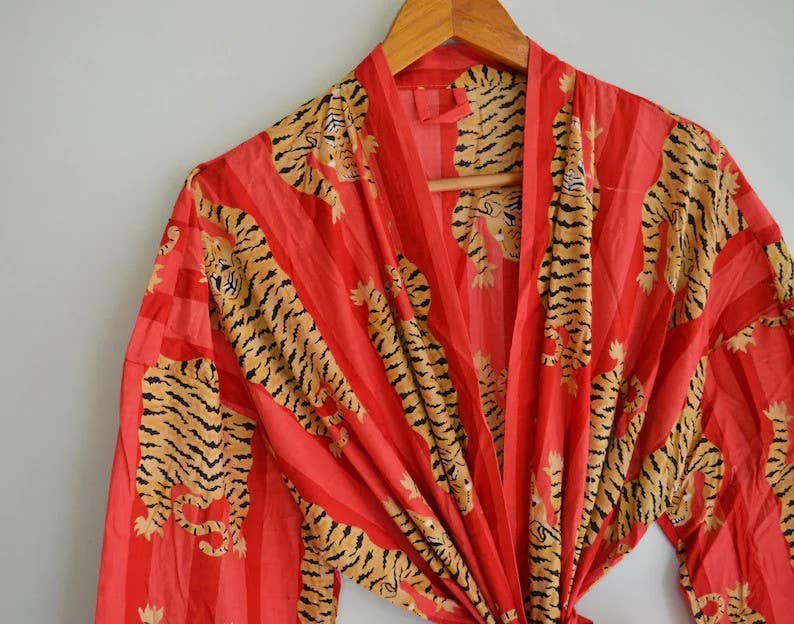 Red Leopard Boho Kimono Robe