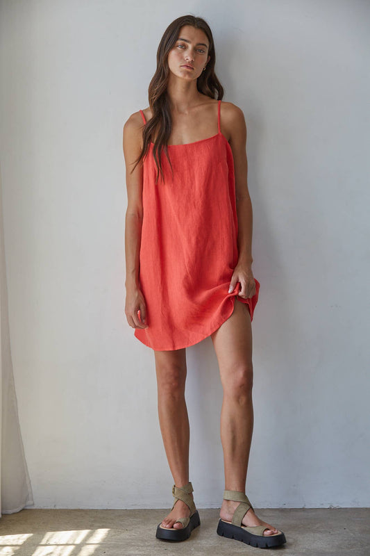 Red Linen Mini Dress