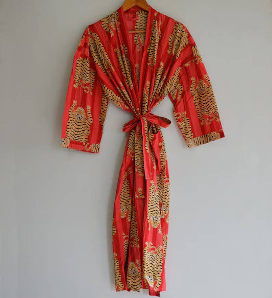 Red Leopard Boho Kimono Robe
