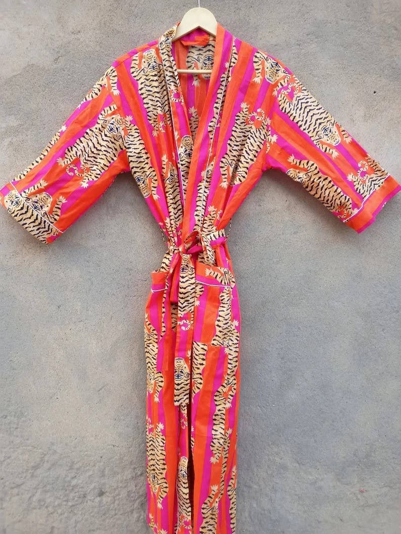 Leopard Striped Kimono Robe