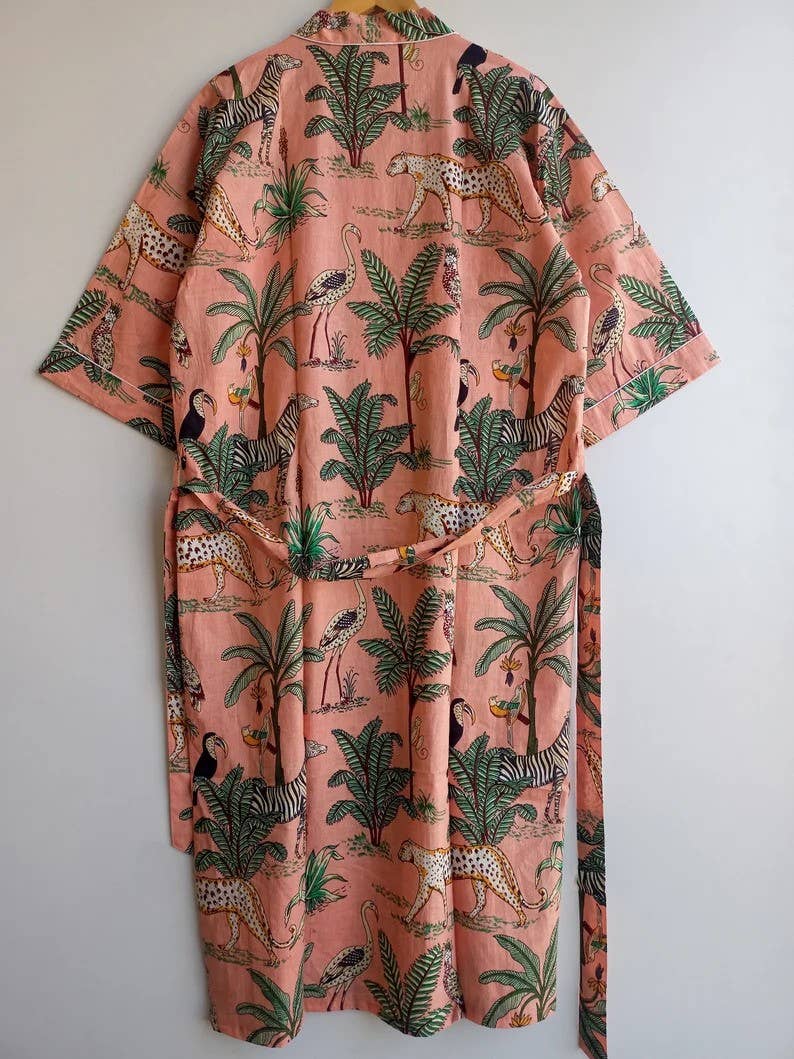 Floral Leaf Print Kimono Robe
