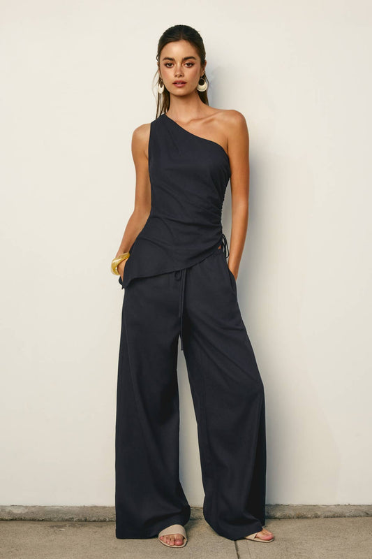 Linen Wide Leg Pull On Pants